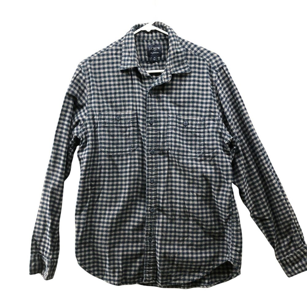 J. Crew Flannel Shirt‎ Mens M Blue Gray Check Plaid Cotton Long Sleeve